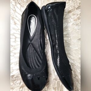INC black patent leather flats.